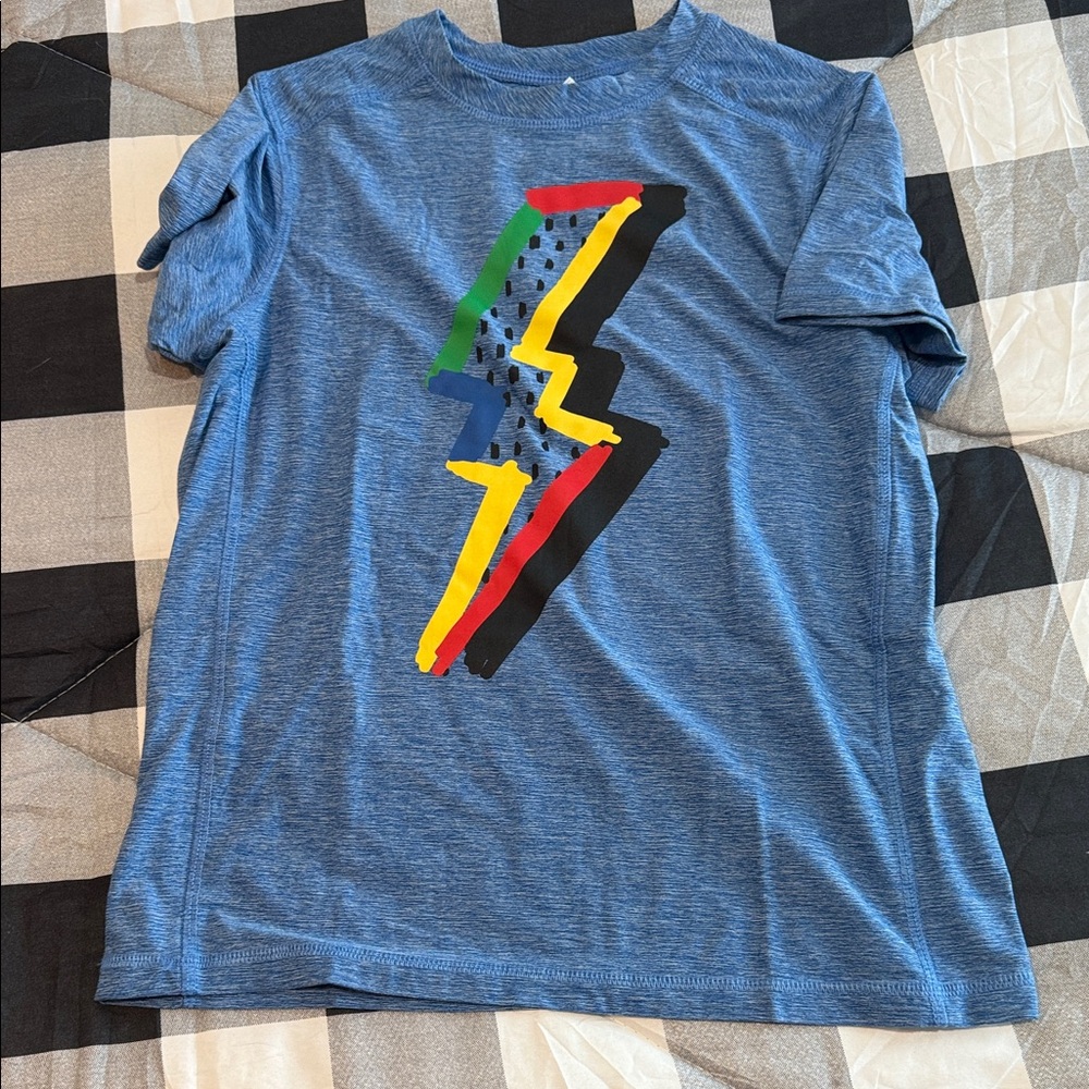 Hanna Andersson Blue Tee with Multicolor Lightning Bolt